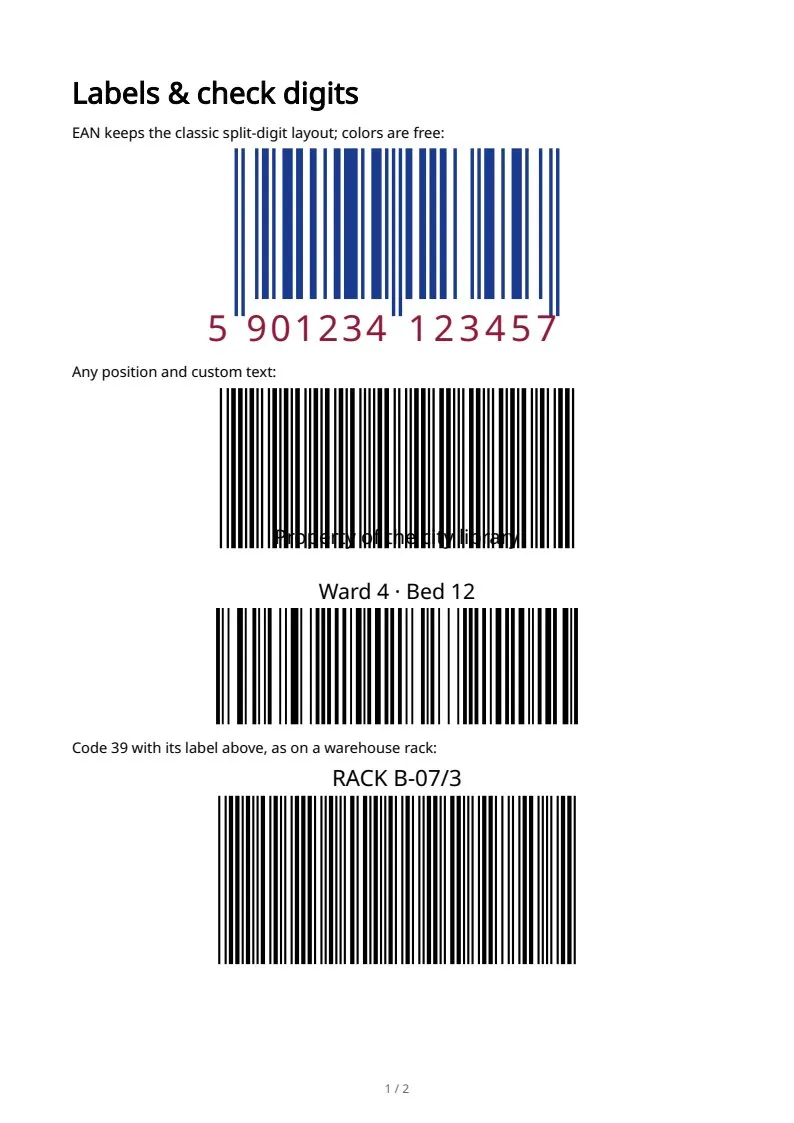 1D labels & check digits, page 1 of 2