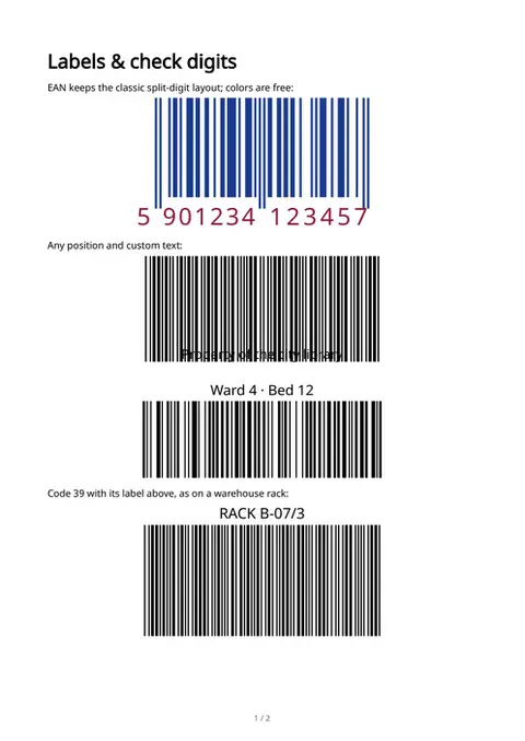 1D labels & check digits, first page