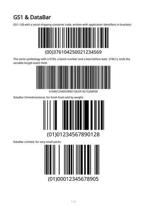 GS1-128 & DataBar, first page