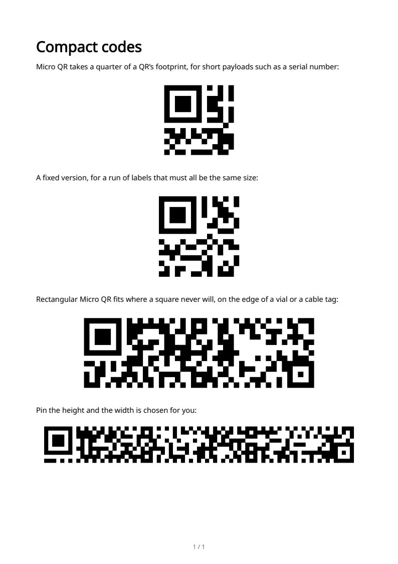 Micro QR & rMQR, page 1 of 1