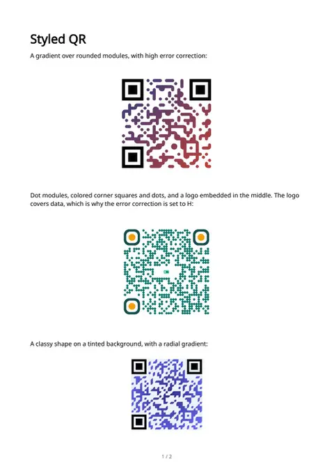 Styled QR codes, first page