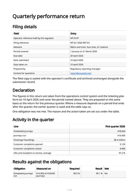 A compliance filing, first page