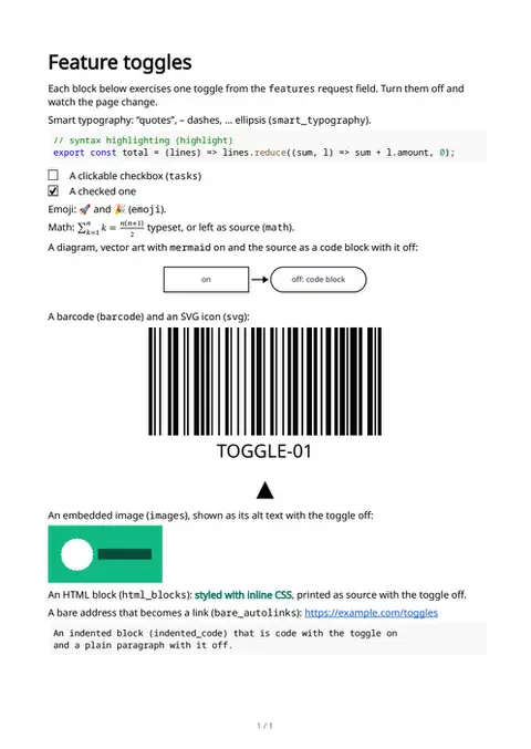 Feature toggles in one page, first page