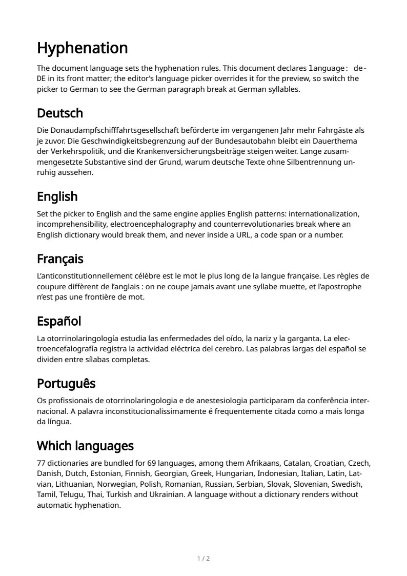 Languages & hyphenation, page 1 of 2