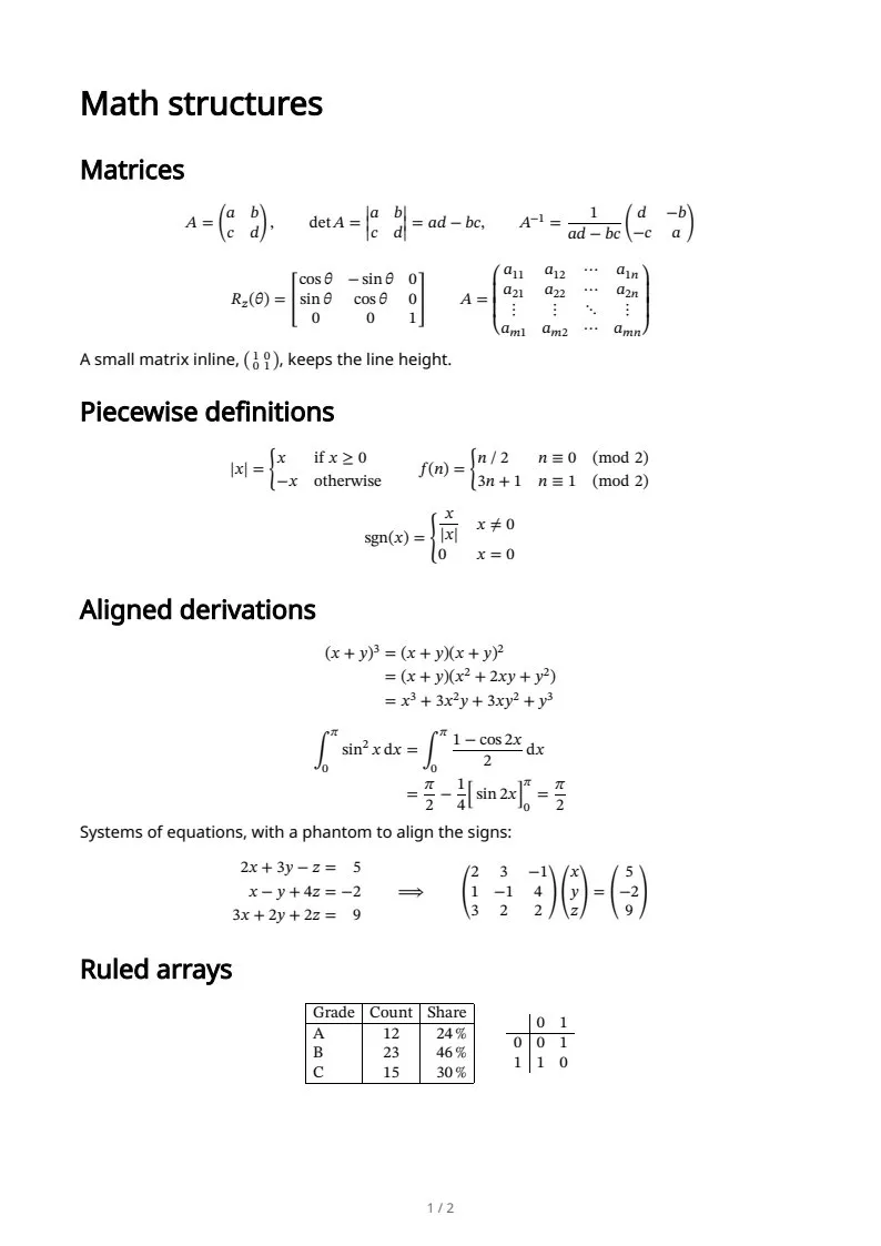 Matrices, cases, alignment & arrays, page 1 of 2