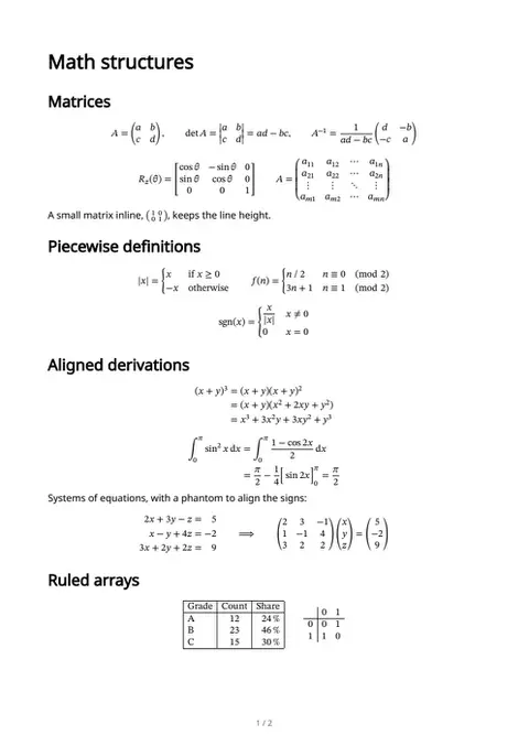 Matrices, cases, alignment & arrays, first page