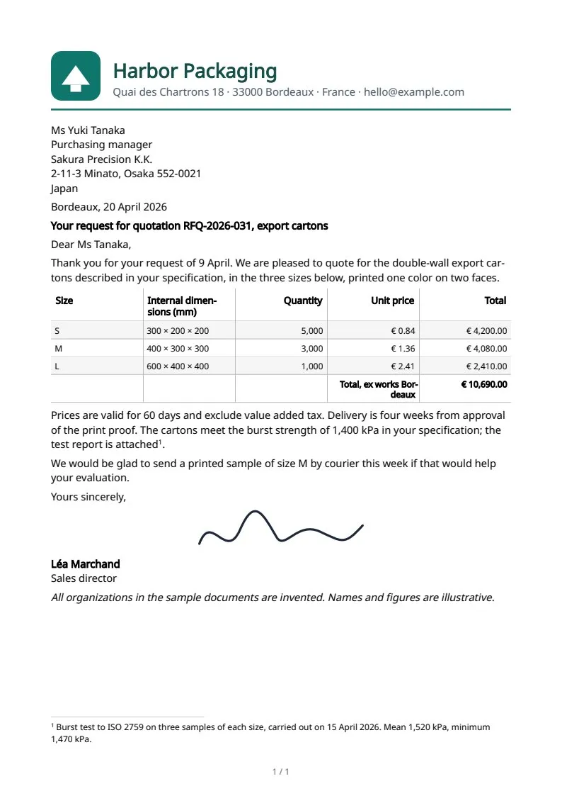 A letter with a vector letterhead, page 1 of 1
