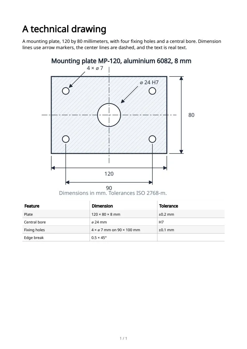 A dimensioned technical drawing, page 1 of 1