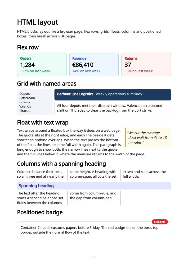 HTML layout: flex, grid, floats & columns, page 1 of 1