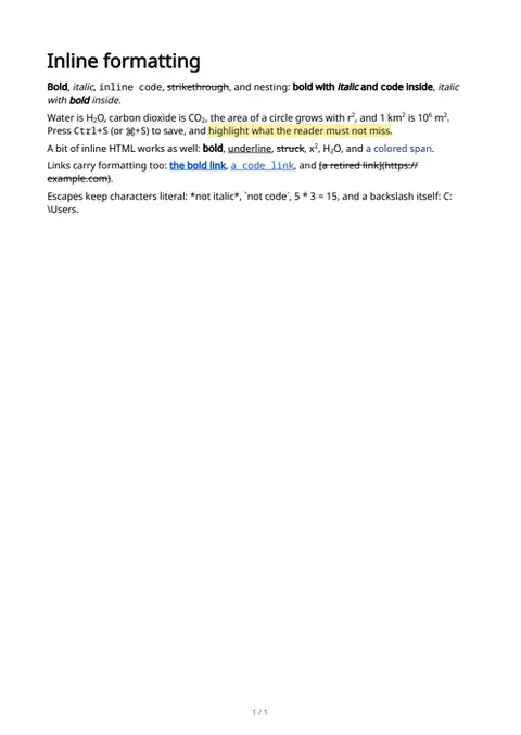 Inline formatting, first page