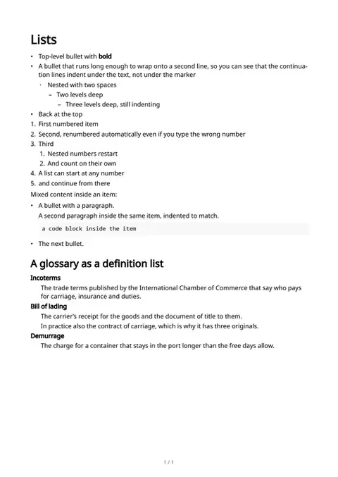 Lists, first page