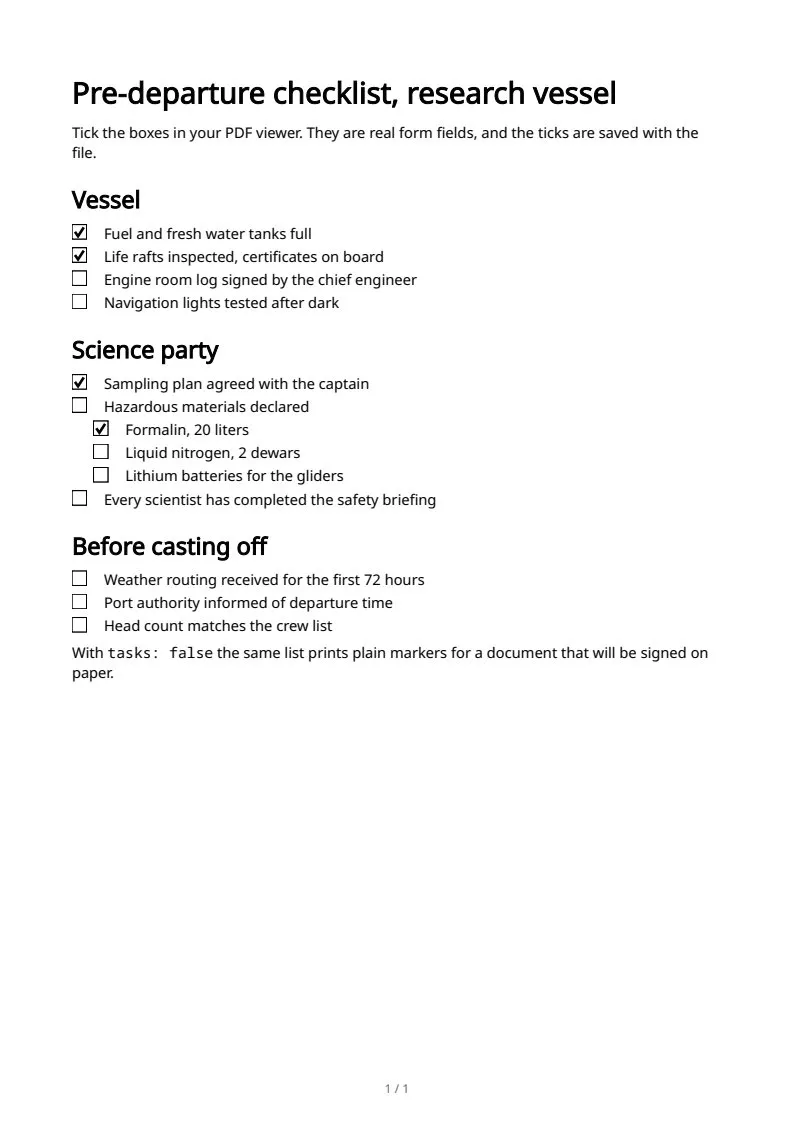 Task lists, clickable checkboxes, page 1 of 1