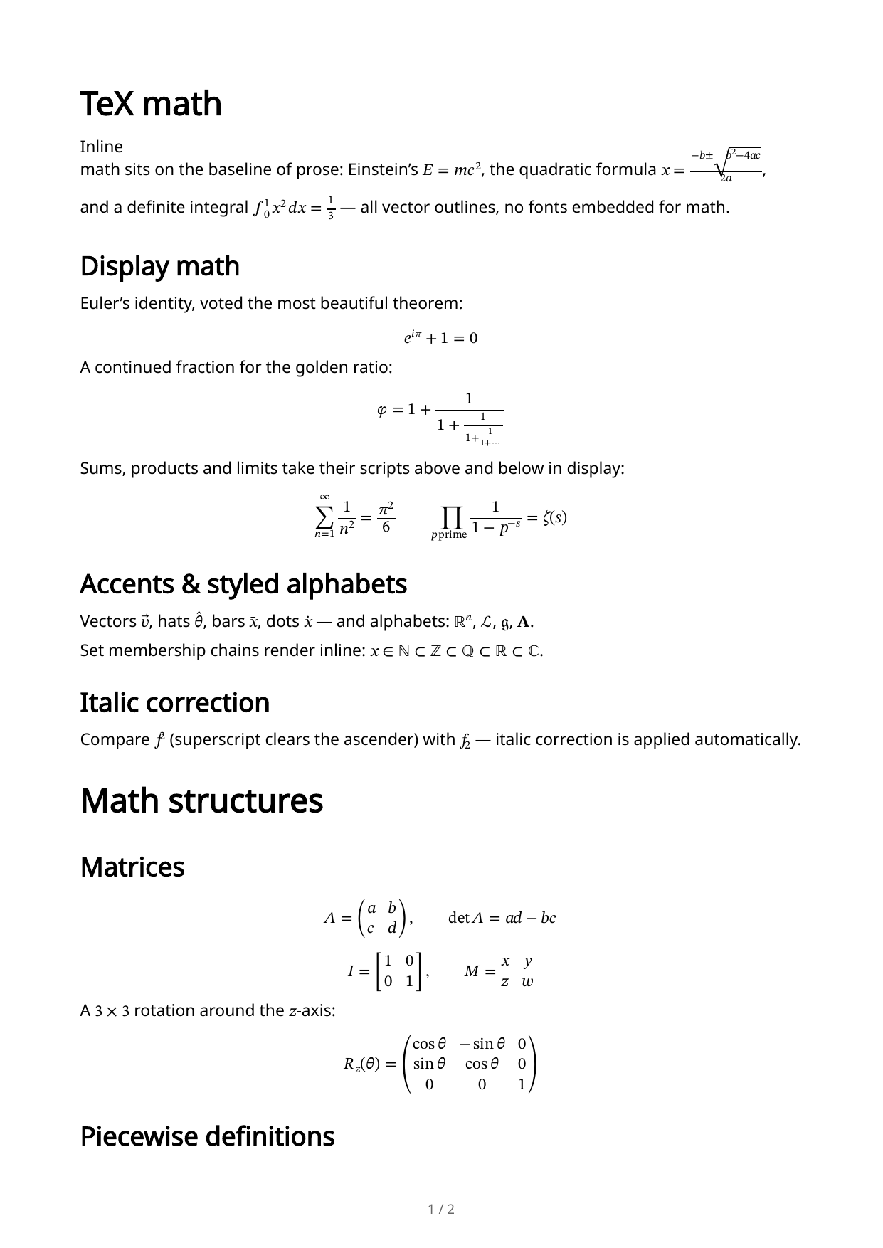 First page of a typeset mathematics document with inline and display TeX equations